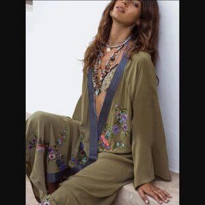 Embroidered Kimono Duster Coverup one size NEW